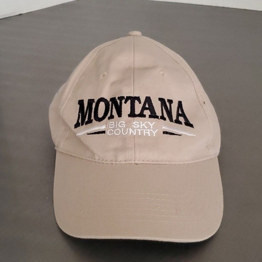 Vintage 90s Montana Big Sky Country Tan Dad Hat Cap Embroidered adjusts